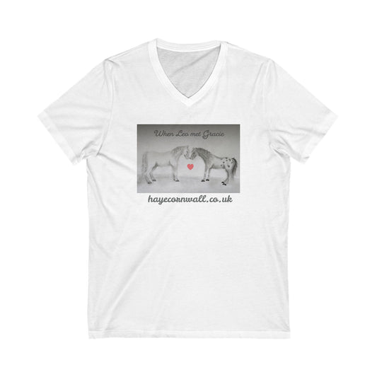 US ONLY Unisex V Neck Tee "When Leo Met Gracie" from Haye Cornwall animal sanctuary