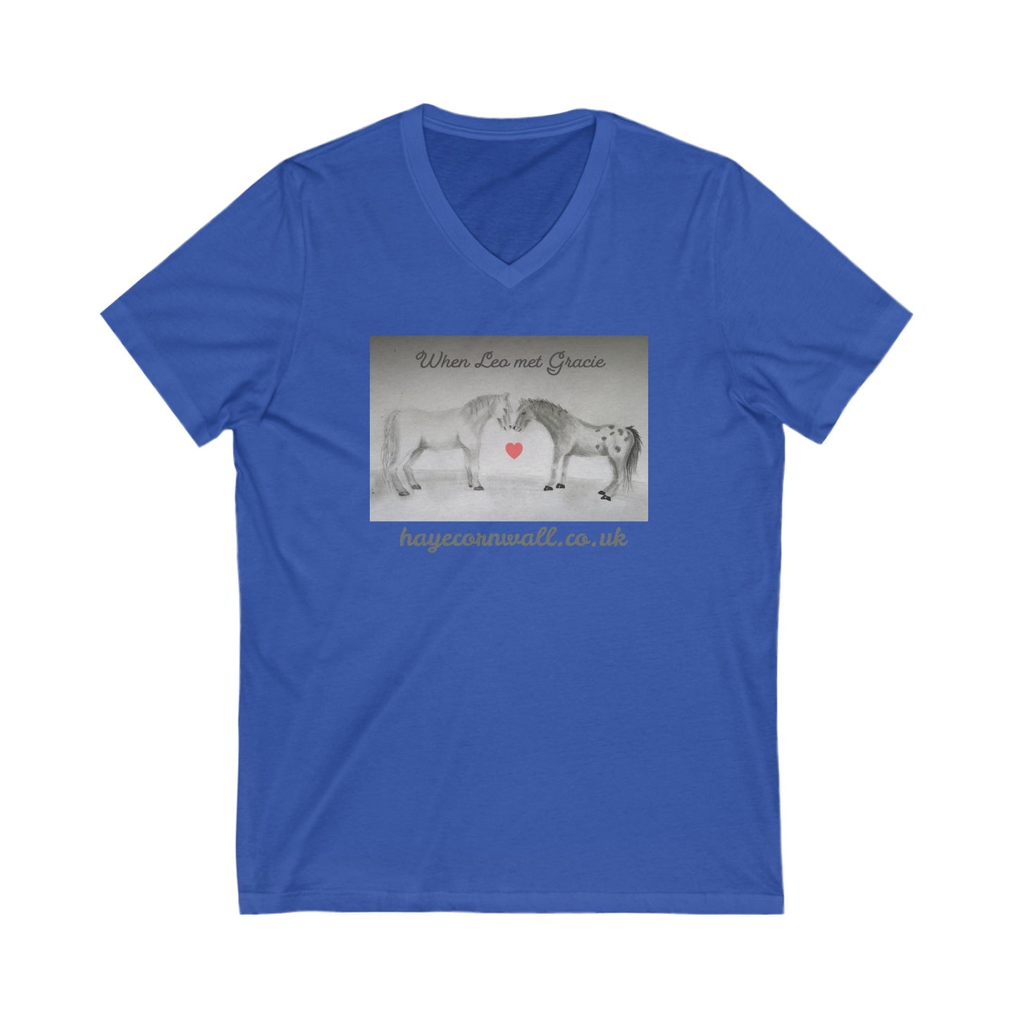 US ONLY Unisex V Neck Tee "When Leo Met Gracie" from Haye Cornwall animal sanctuary
